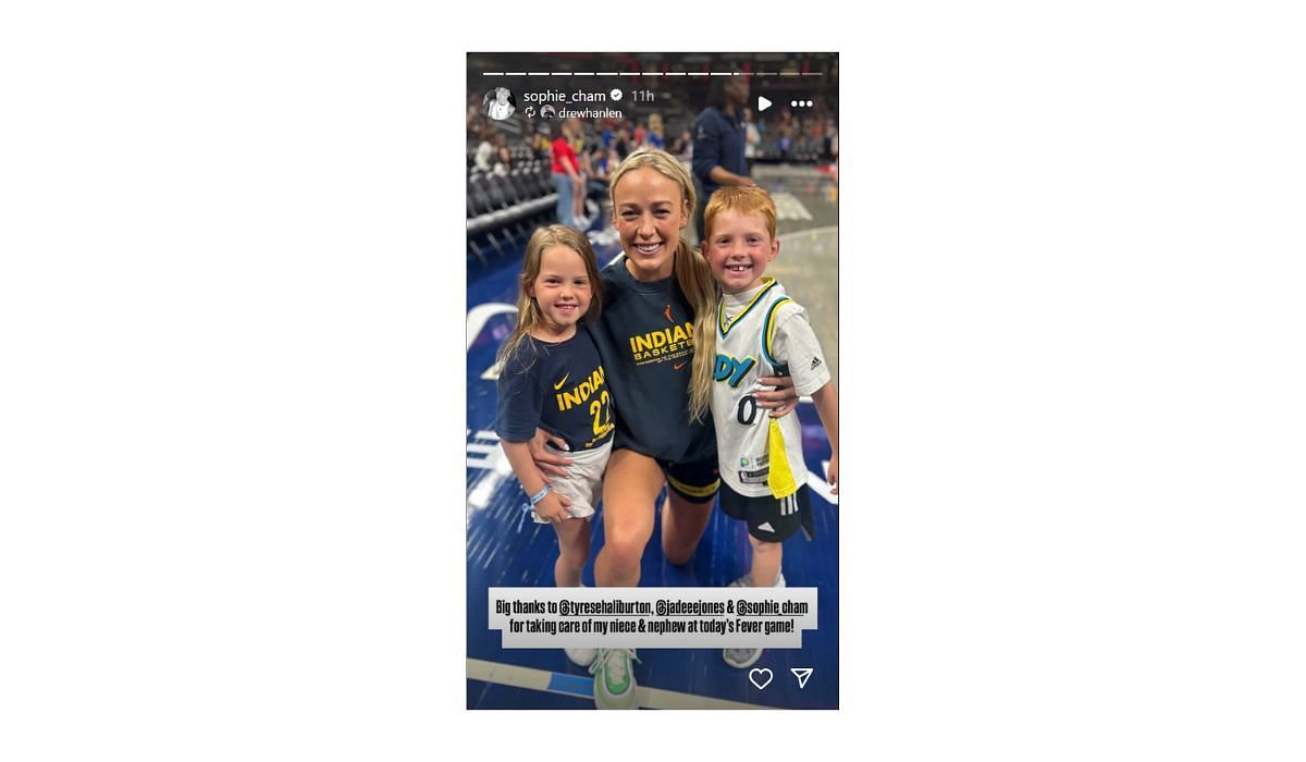 Sophie Cunningham shouts out Tyrese Haliburton and Jade Jones on her story (Source: Sophie Cunningham/Instagram)
